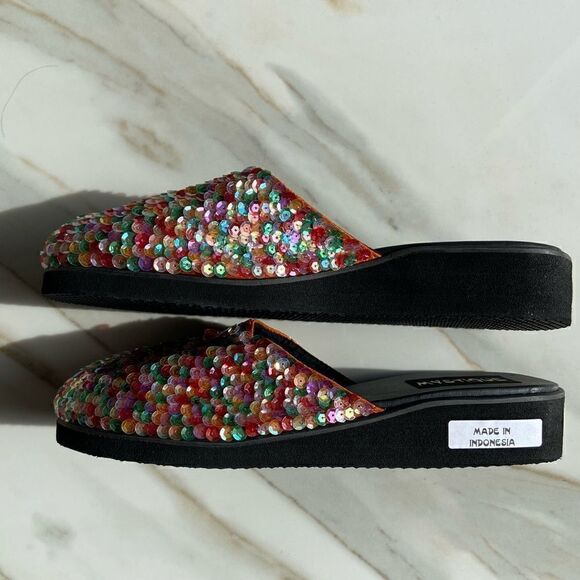 NIB Mystique Multi Colored Sequined Slide Sandals - Picture 4 of 11